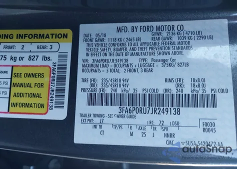 2018 Ford Fusion Hybrid Titanium из США, поврежденный, VIN 3FA6P0RU7JR249138
